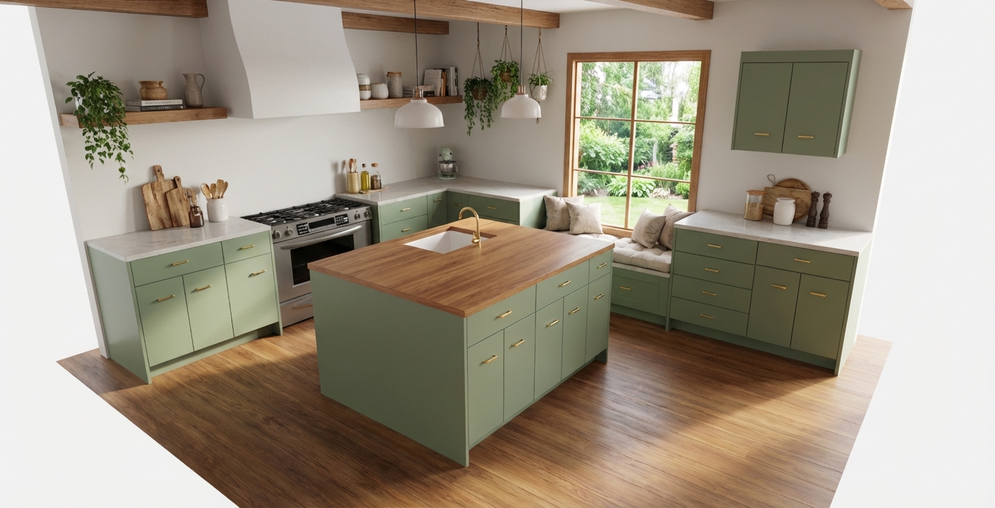 Green kitchen photorealistic AI render